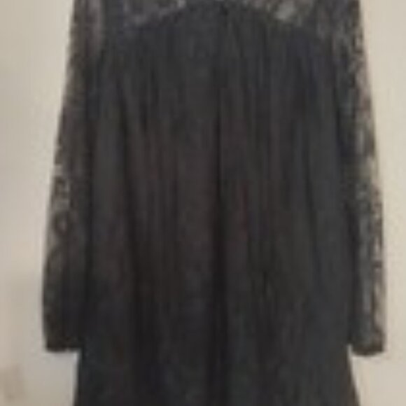 Xhiliration Small Long Sleeve Black Blouse Sheer Lace Neckline & Sleeves - Picture 1 of 1